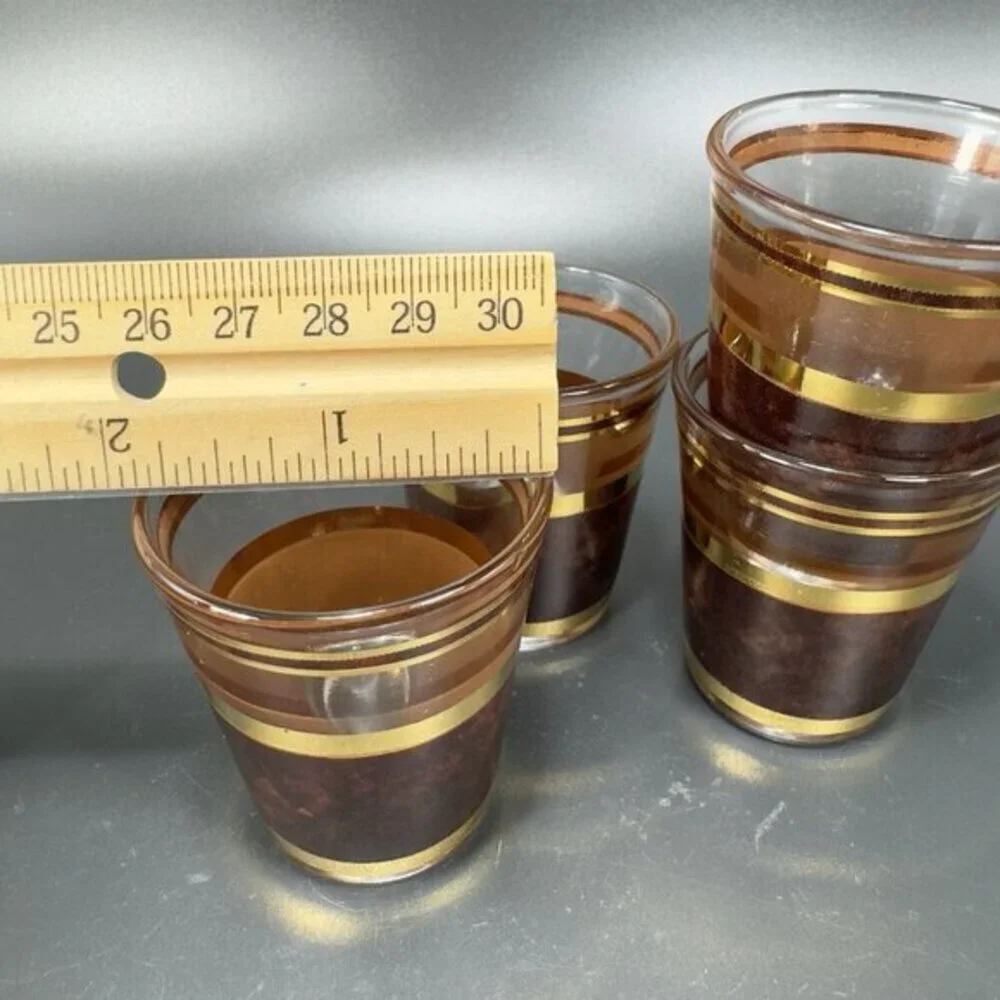 Culver Faux Tortoise Banded Shoot Glasses Set 4 Brown Barware Cups Glasses‎ VTG